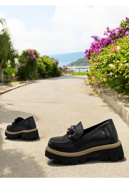 D25YA-3690 Siyah Kadın Loafer Deri Tam Ortopedik Casual Günlük Ayakkabı indirimleri