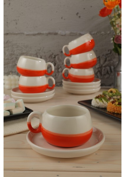 Coffeart El Yapımı Tombul 6 Kişilik Kahve Seti, 6'lı Mocha, Americano, Nescafe ve Filtre Kahve Fincanı (96-807-K-6)