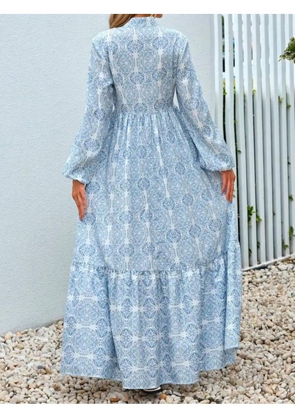 Desenli Uzun Kollu Bohem Tarz Maxi Elbise fiyatları