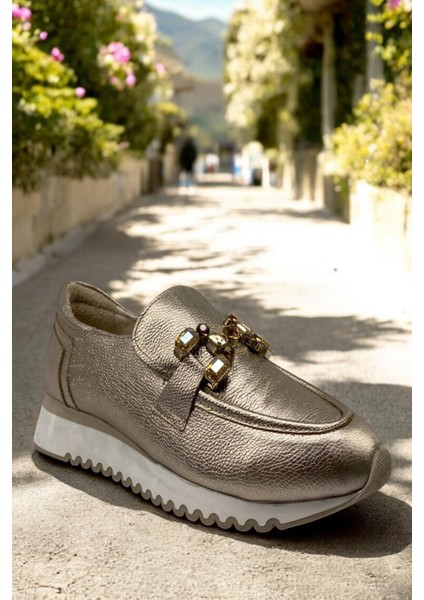 D25YA-965 Bronze Kadın Loafer Deri Tam Ortopedik Casual Günlük Ayakkabı