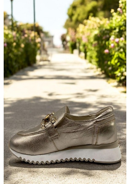 D25YA-965 Bronze Kadın Loafer Deri Tam Ortopedik Casual Günlük Ayakkabı