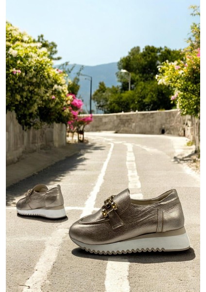 D25YA-965 Bronze Kadın Loafer Deri Tam Ortopedik Casual Günlük Ayakkabı