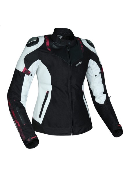 Motosiklet Kadın Montu Full Korumalı 4 Mevsim Deri ve Maxdura Kumaş Mont White