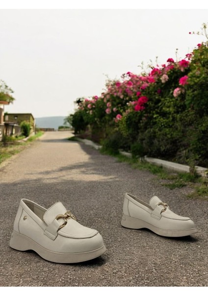 D25YA-3615 Krem Kadın Loafer Deri Tam Ortopedik Casual Günlük Ayakkabı fırsatları