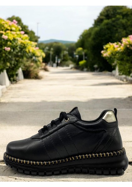 D25YA-3275 Siyah Kadın Sneaker Deri Tam Ortopedik Casual Günlük Ayakkabı modelleri