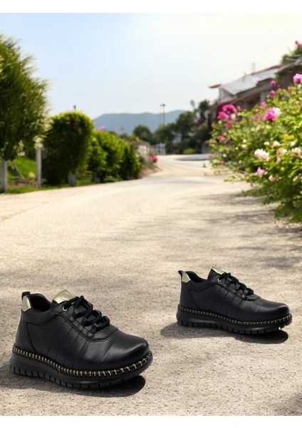 D25YA-3275 Siyah Kadın Sneaker Deri Tam Ortopedik Casual Günlük Ayakkabı fırsatları