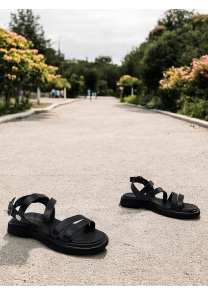 D25YS-5005 Siyah Hakiki Deri Tam Ortopedik Kadın Günlük Sandalet fırsatları