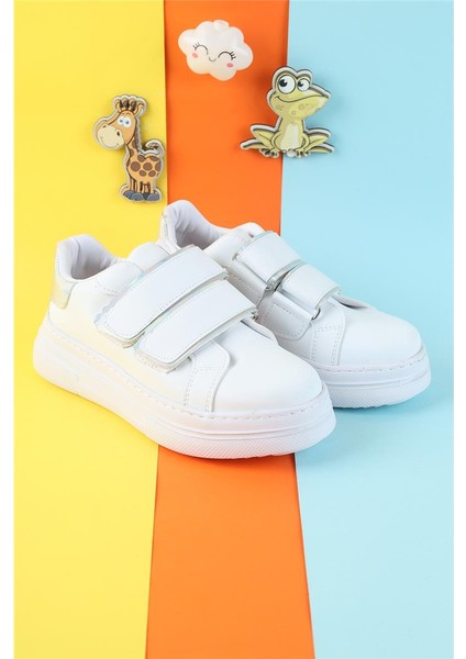 Çocuk Spor Ayakkabı Esnek Hava Alabilen Çocuk Ayakkabısı Beyaz Sade Spor Günlük Sneaker