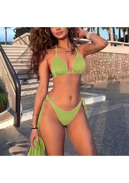 Yeşil Simli Bikini Takımı