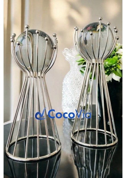 Dekoratif 2'li Boncuk Model Hava Kabarcıklı Top Küre Dallı Süs Salon Ofis Eşya Süsü Biblo Hediyelik