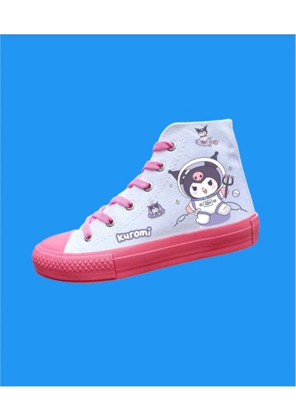 Beyaz Keten Pembe Taban Astro Baskılı Çocuk Spor Ayakkabı Sneaker