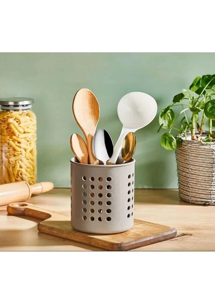 Silindir Kaşıklık Tezgah Üstü Servis Standı Dik Kaşıklık Düzenleyici Kepçe Kevgir Standı