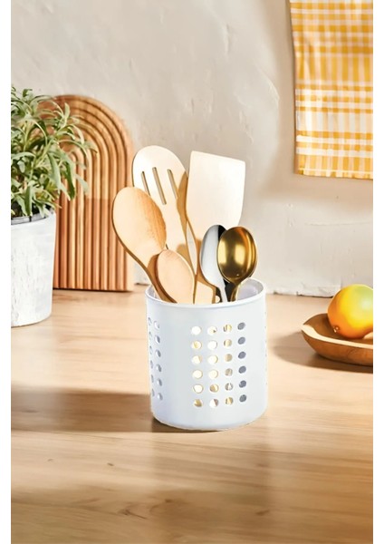 Silindir Kaşıklık Tezgah Üstü Servis Standı Dik Kaşıklık Düzenleyici Kepçe Kevgir Standı