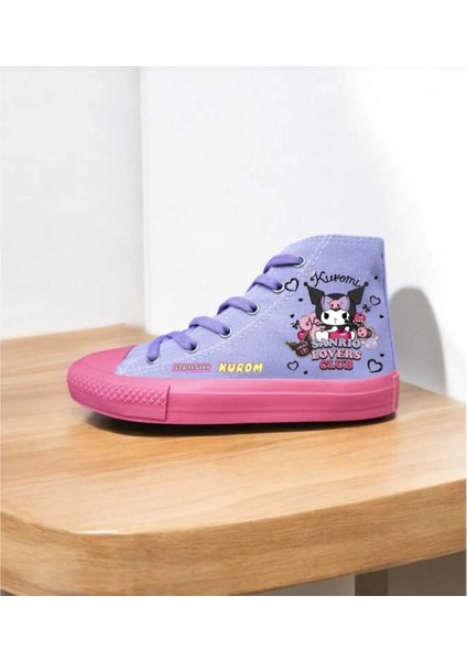 Lila Pembe Taban Morlu Baskılı Çocuk Spor Ayakkabı Sneaker
