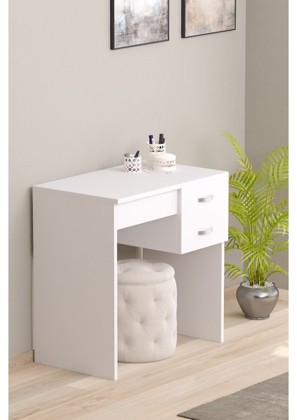 Luxe Makyaj Masası Aynalı 2 Çekmeceli Beyaz