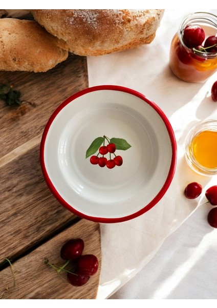 4 Adet 16 Cm Emaye Yemek Tabağı, Servis Tabağı, Emaye Tabak, Meze Tabağı, Sunum, Meyve, Marine Set