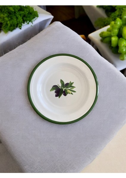 4 Adet 16 Cm Emaye Yemek Tabağı, Servis Tabağı, Emaye Tabak, Meze Tabağı, Sunum, Meyve, Marine Set