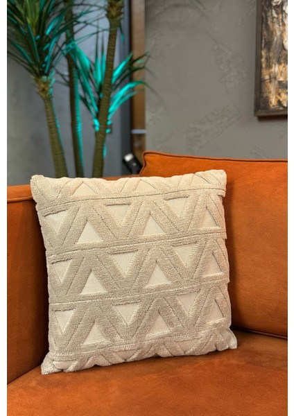 Modern Jakarlı Üçgen Desenli Dekoratif Kırlent Kılıfı