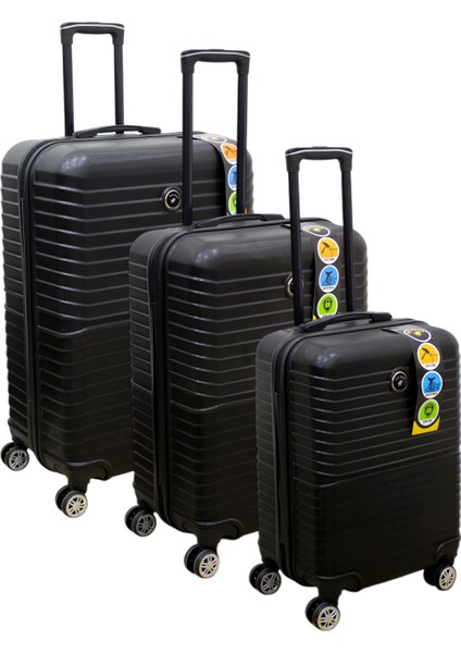 Mjn Siyah Kabin (Küçük) Orta ve Büyük Boy Üçlü Carry-On Lüks Kumaş Valiz Seti MJN0006