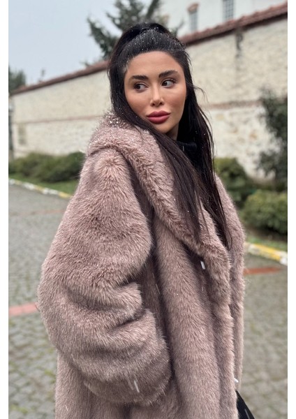 Premium Şal Yaka Mob Wife Suni Kürk Maxsi Kadın Kaban fiyatları