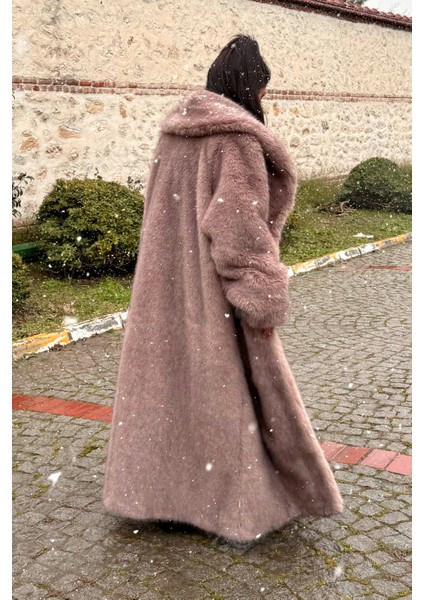 Premium Şal Yaka Mob Wife Suni Kürk Maxsi Kadın Kaban modelleri
