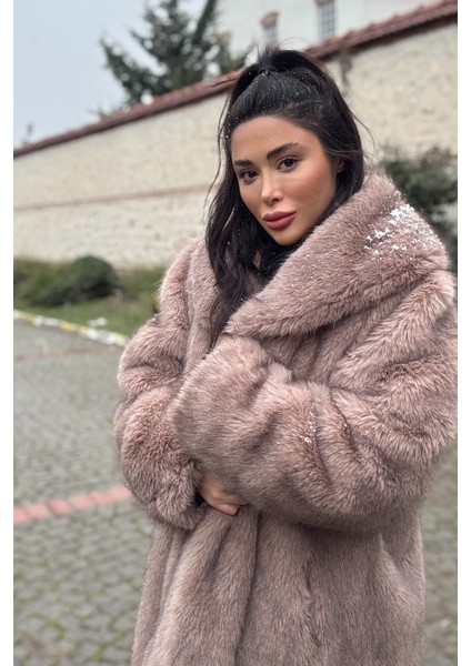 Premium Şal Yaka Mob Wife Suni Kürk Maxsi Kadın Kaban fırsatları