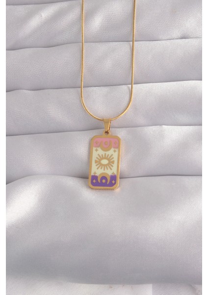 316L Çelik Gold Renk Karışık Mineli Ay Figür Tarot Kolye