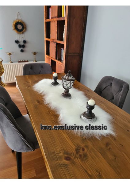Beyaz Kürklü Peluş Masa Örtüsü Şık Dekoratif Lüks Elegant Modern Dekoratif Runner modelleri