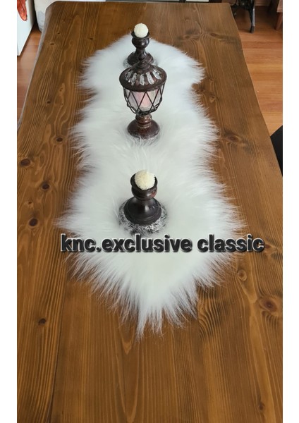 Beyaz Kürklü Peluş Masa Örtüsü Şık Dekoratif Lüks Elegant Modern Dekoratif Runner indirimleri