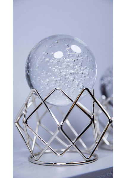 2'li Örgü Metal Küre Gümüş, 2’li Metal Ayaklı Cam Küre Takım Sehpa Masa Konsol Dekoratif Obje Biblo modelleri
