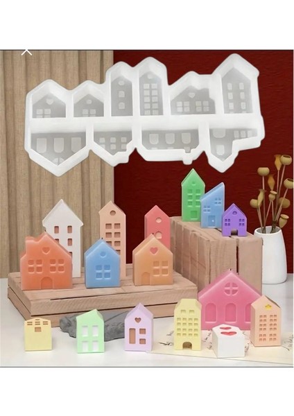 Epoksi Silikon Mini Ev Kalıpları 10’lu - Silikon Mini Ev Kalıpları & Kokulu Taş Kalıbı Mum Kalıbı