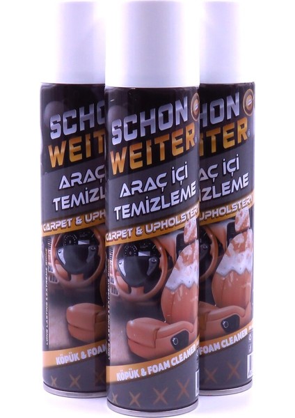3'lü Avantaj Paket, Araç Içi Temizleme Köpüğü 500ML, Kapı Içi, Torpido, Koltuk,iç Döşeme Temizleyici