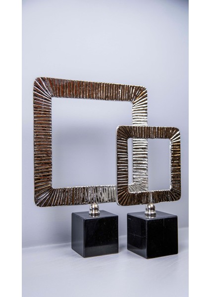 2'li Çizgili Kare Çerçeve Dekor Gümüş, 2’li Mermer Ayaklı Metal Çerçeve Takım Dekoratif Obje Biblo fiyatları