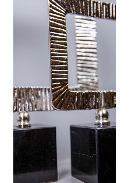 2'li Çizgili Kare Çerçeve Dekor Gümüş, 2’li Mermer Ayaklı Metal Çerçeve Takım Dekoratif Obje Biblo modelleri