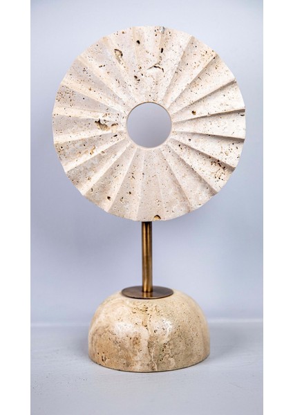 Traverten Pervane Dekor Küçük, Mermer Ayaklı Mermer Dekoratif Obje Biblo Süs Eşyası