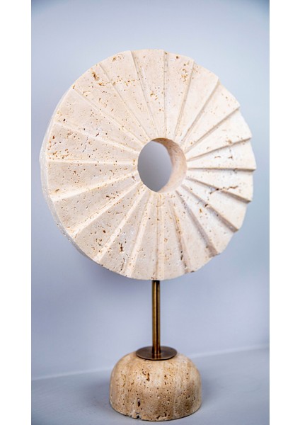 Traverten Pervane Dekor Büyük, Mermer Ayaklı Mermer Dekoratif Obje Biblo Süs Eşyası