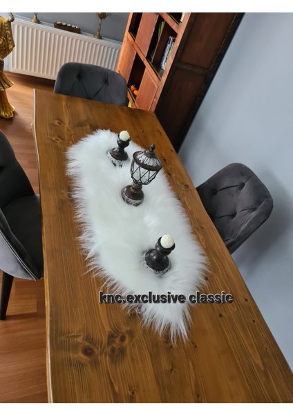Beyaz Kürklü Peluş Masa Örtüsü Şık Dekoratif Lüks Elegant Modern Dekoratif Runner. modelleri