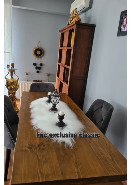 Beyaz Kürklü Peluş Masa Örtüsü Şık Dekoratif Lüks Elegant Modern Dekoratif Runner. fırsatları