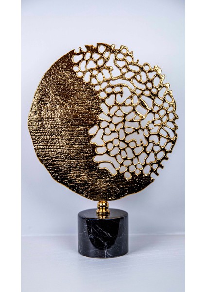 Yuvarlak Mercan Döküm Dekor Gold Büyük, Mermer Ayaklı Metal Dekoratif Obje Biblo Süs Eşyası modelleri