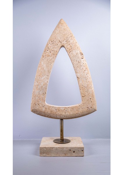 Traverten Üçgen Dekor, Mermer Ayaklı Mermer Dekoratif Obje Sehpa Masa Konsol Biblo Süs Eşyası
