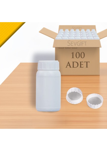 Plastik Numune Saklama Şişesi 250 ml Geniş Boyunlu | Gıda Uyumlu | Kimyasala Dayanıklı (100'LÜ Paket)