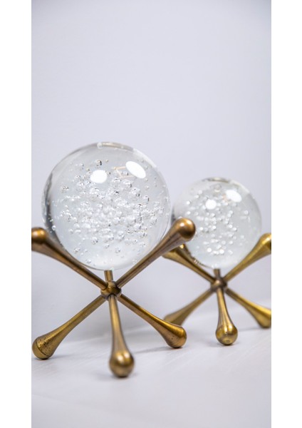 2'li Kristal Küreli Metal Obje Eskitme, 2li Cam Küre Takım Sehpa Masa Konsol Dekoratif Obje Biblo fiyatları