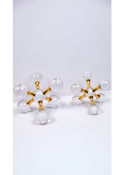 2'li Kristal Molekül Set Gold, 2’li Metal Molekül Cam Küre Takım Sehpa Konsol Dekoratif Obje Biblo