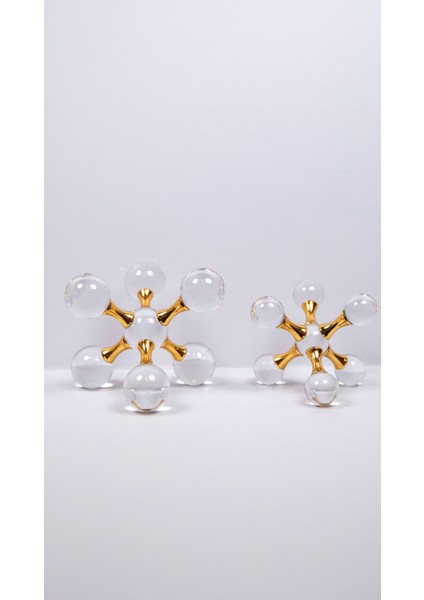 2'li Kristal Molekül Set Gold, 2’li Metal Molekül Cam Küre Takım Sehpa Konsol Dekoratif Obje Biblo fiyatları