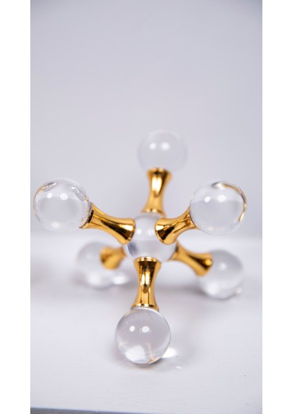 2'li Kristal Molekül Set Gold, 2’li Metal Molekül Cam Küre Takım Sehpa Konsol Dekoratif Obje Biblo modelleri