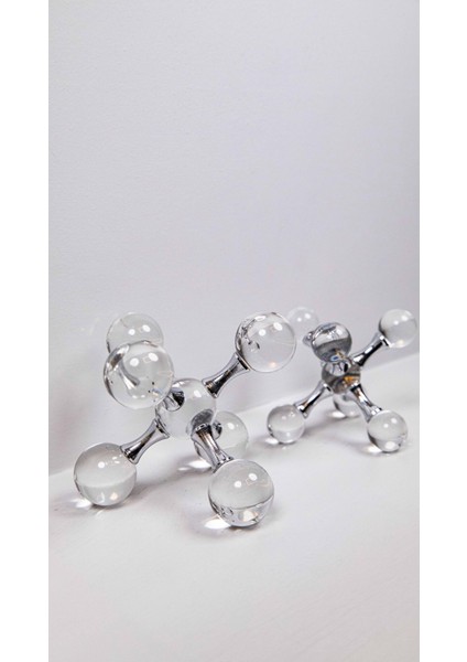 2'li Kristal Molekül Set Gümüş, 2’li Metal Molekül Cam Küre Takım Sehpa Konsol Dekoratif Obje Biblo modelleri