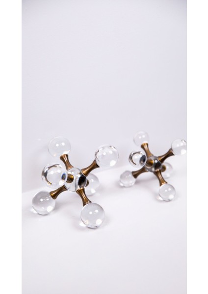 2'li Kristal Molekül Set Eskitme, 2li Metal Molekül Cam Küre Takım Sehpa Konsol Dekoratif Obje Biblo fiyatları