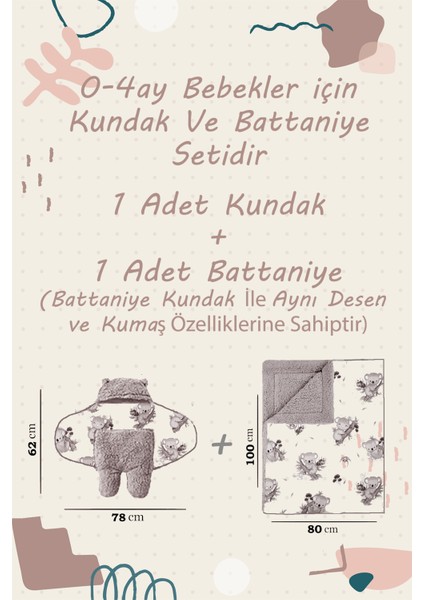 0-4 Ay Bebek Dış Kundak ve Battaniye Seti Wellsoft Fildişi (Çiçekler ve Böcekler Desenli)