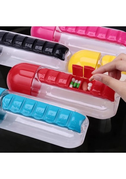 Renkli Plastik Ilaç Bölmeli Matara Suluk Matara Suluk Haftalık Ilaç Kutulu Matara