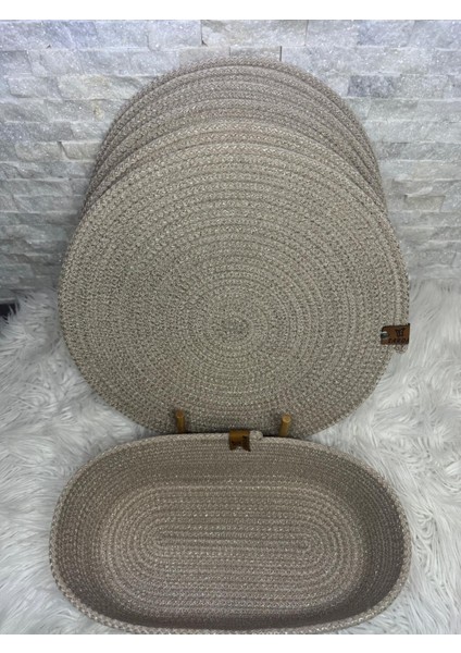 Bej Renk Simli Amerikan Servis Supla Takımı Sofra Sunum 33CMX33CM 6 Adet Supla1 Ekmek Sepeti fırsatları